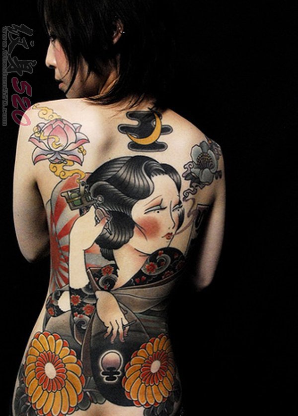 12款漂亮的抽象线条人物肖像日本艺伎纹身图案