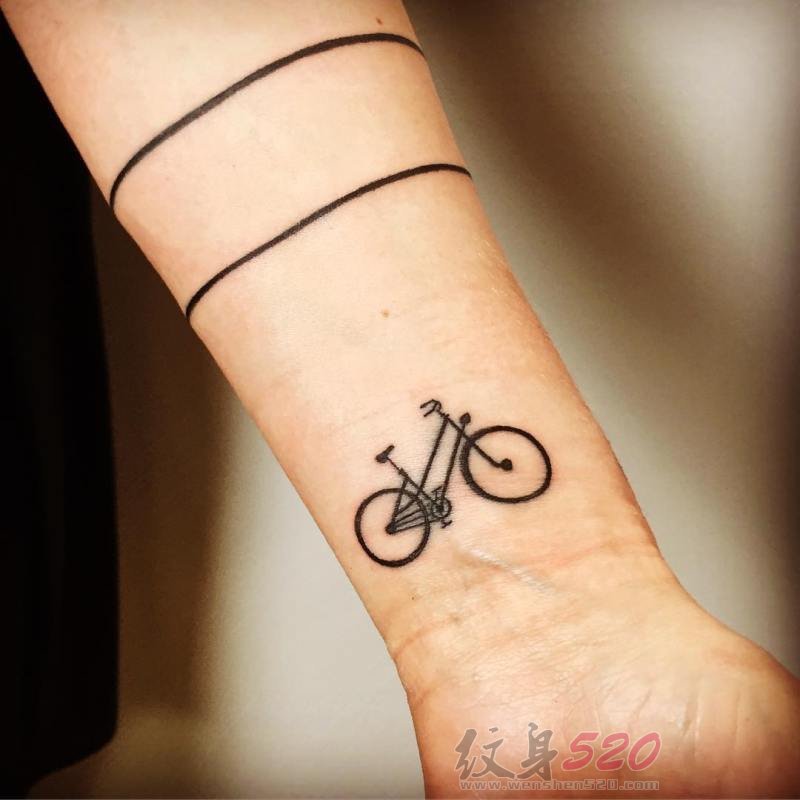低碳环保的几何元素抽象线条自行车纹身图案