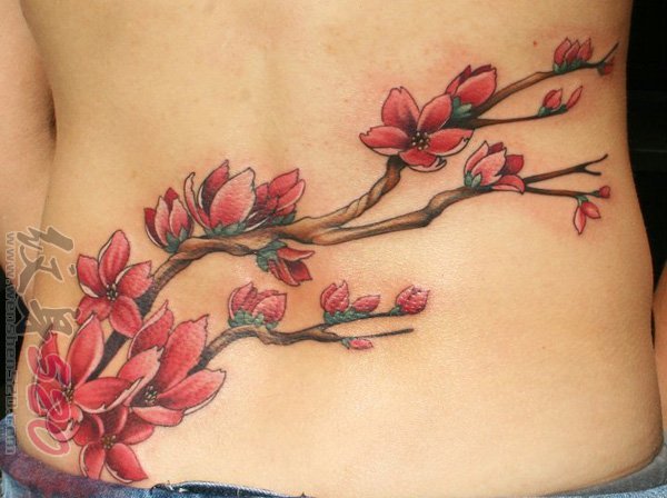 女生喜爱的彩色渐变植物素材抽象线条花朵纹身图案