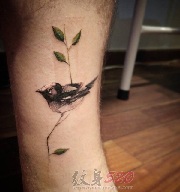 多款个性黑色点刺技巧抽象线条小鸟纹身图案