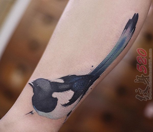 多款个性黑色点刺技巧抽象线条小鸟纹身图案