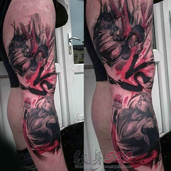 男生手臂上彩绘水彩卡通创意个性纹身图案