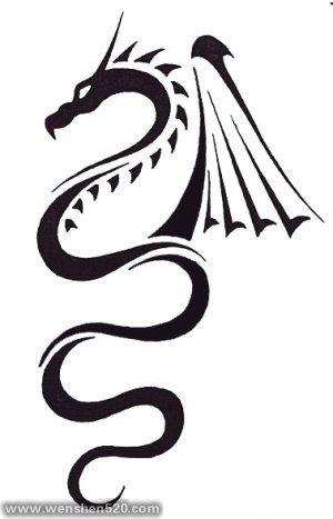 黑色的展开翅膀的小火龙纹身动物简单线条纹身手稿