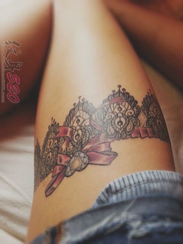 多款女生喜爱的性感蕾丝花边蝴蝶结纹身图案