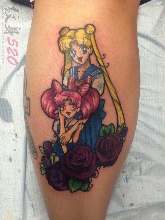 女生手臂上彩绘水彩动漫卡通美少女战士纹身图片