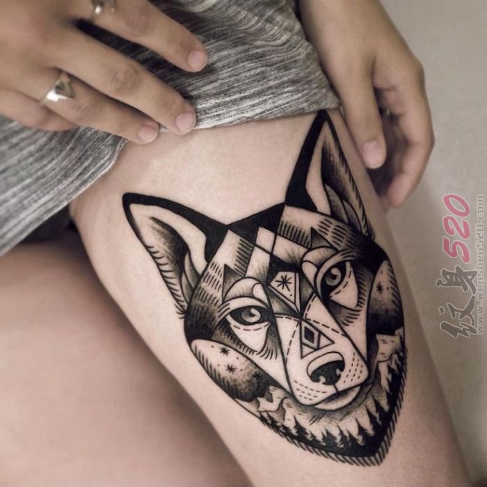 一组关于狼的黑色素描创意霸气纹身图案