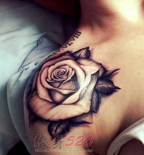 多款黑色素描点刺技巧创意唯美玫瑰花朵纹身图案
