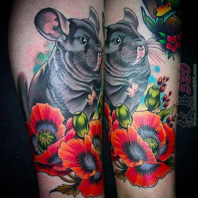 多款机灵的彩绘小动物简约线条老鼠纹身图案