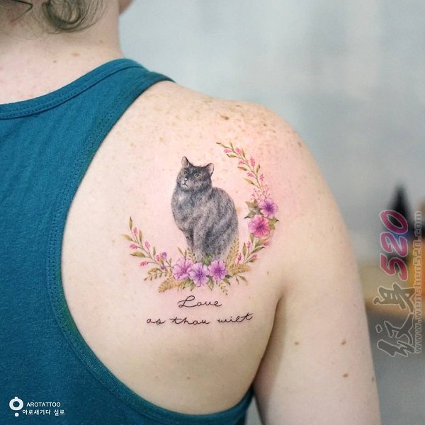 多款关于小动物小猫的黑色素描创意个性纹身图案