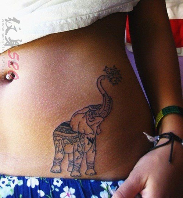 多款关于大象的黑色线条素描创意花纹纹身图案