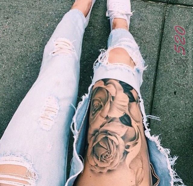 女生大腿上文艺小清新创意唯美纹身图案