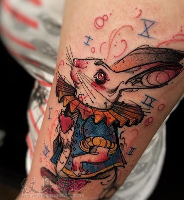 多款关于小动物兔子的黑色线条素描文艺童话纹身图案