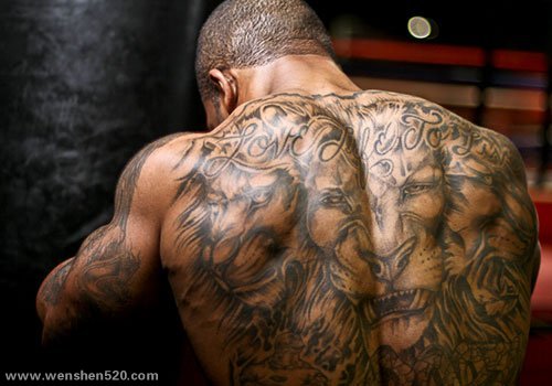 男性霸气的背部点刺技巧几何线条满背纹身图案