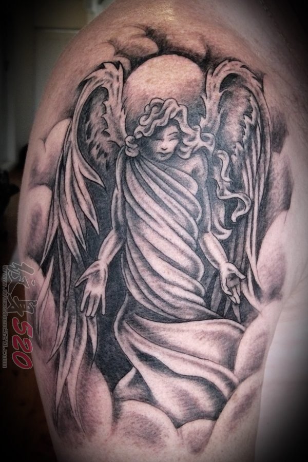 多款黑白点刺技巧个性的天使翅膀纹身图案
