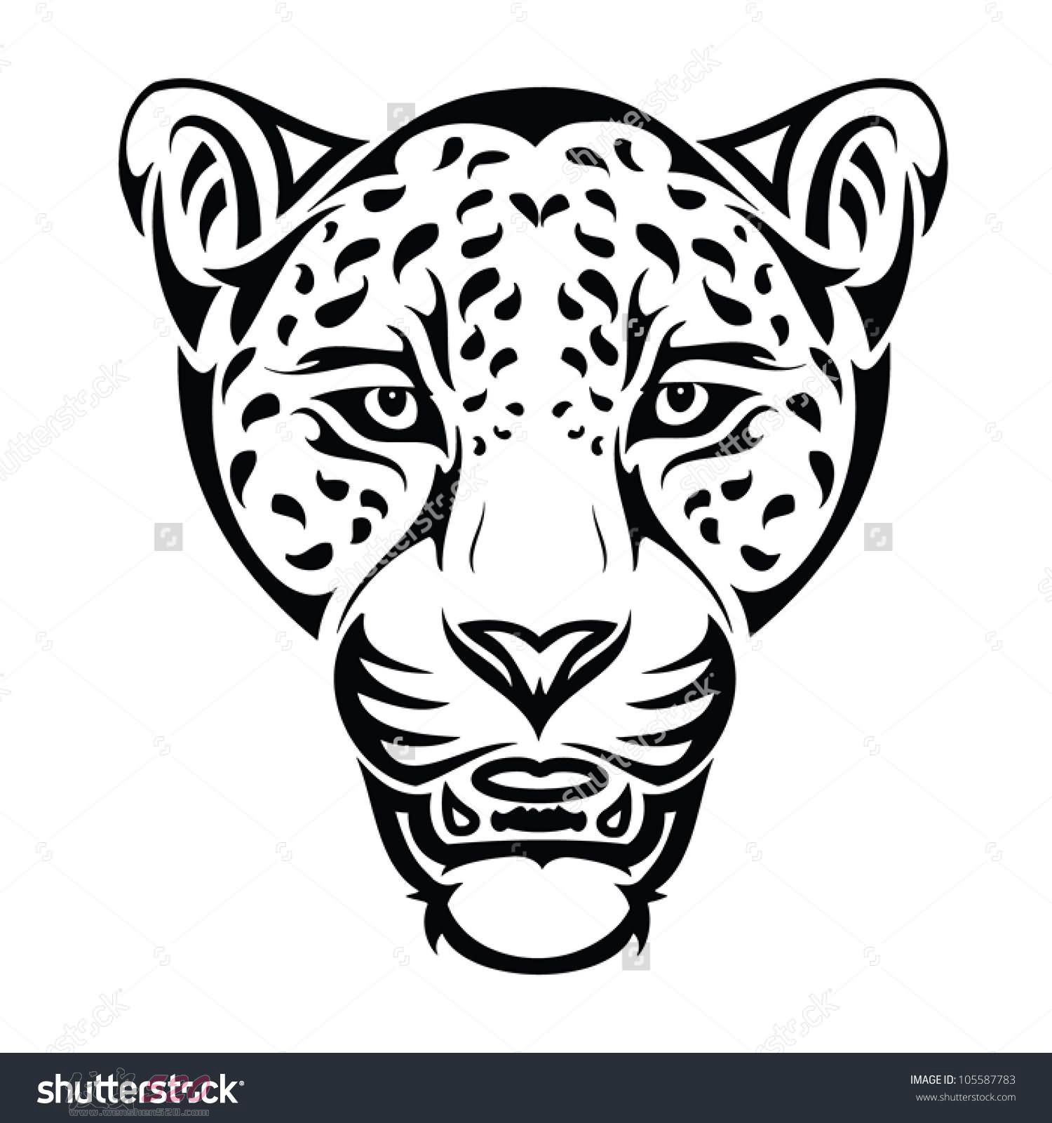 黑色的豹子头纹身动物图腾纹身手稿素材