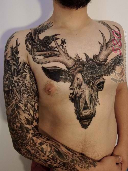 适合男生的胸口彩绘创意多技巧纹身图案