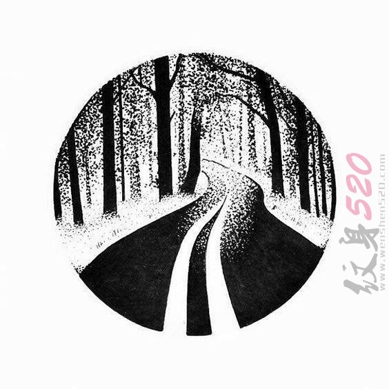 多款黑色素描创意画中画唯美风景纹身手稿