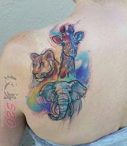 多款关于动物的彩绘水彩泼墨创意唯美纹身图案