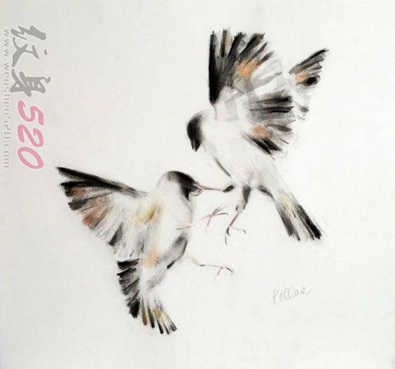 彩绘点刺技巧水墨小动物小鸟纹身手稿