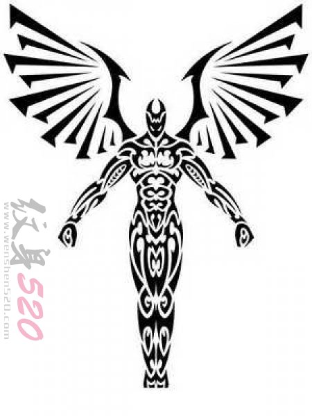 霸气的黑色翅膀男性身体几何纹身图腾设计图手稿素材