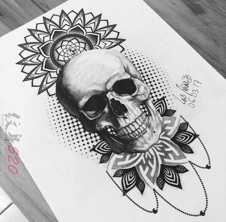 多款黑色素描创意个性骷髅头纹身手稿