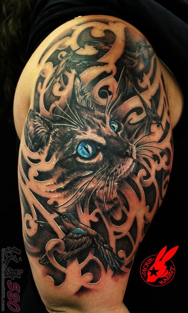 多款关于猫的创意个性素描抽象纹身图案
