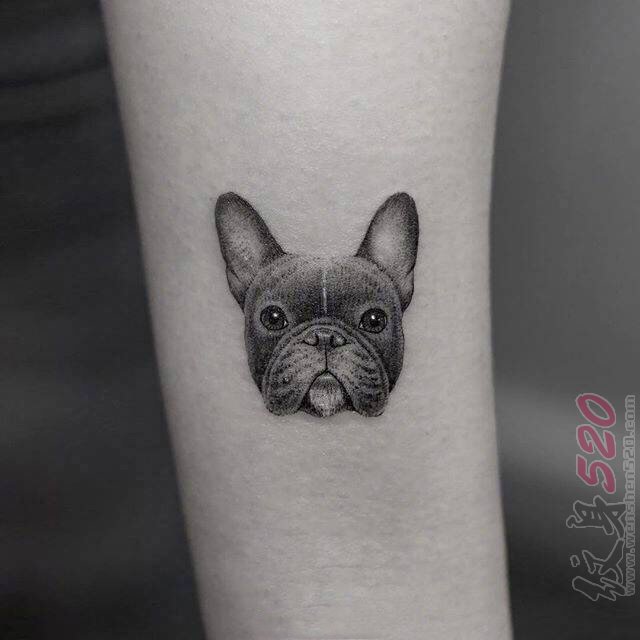 女生手臂上黑色素描点刺技巧创意可爱小狗纹身图片