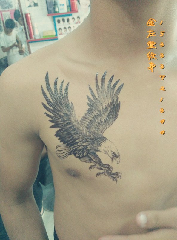 男子左胸部上老鹰纹身 @#金左堂纹身#➹盖疤痕➹修改纹身 安阳纹身 水冶纹身