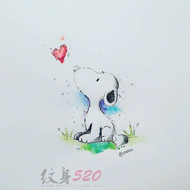 彩绘素描创意个性卡通可爱史努比小狗纹身手稿