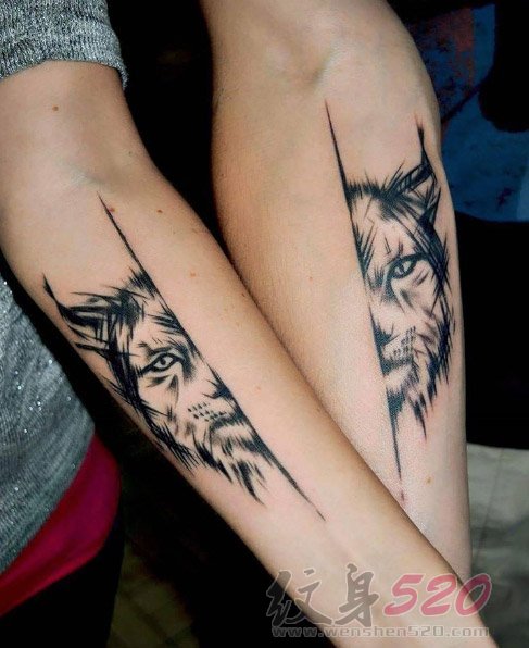 情侣手臂上黑色线条素描创意个性文艺小图案纹身图案