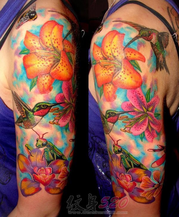 手臂上的彩绘水彩创意个性花臂纹身图案