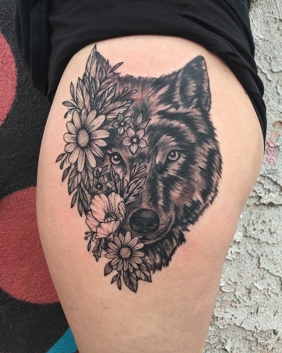 多款黑色素描点刺技巧创意霸气狼头纹身图案