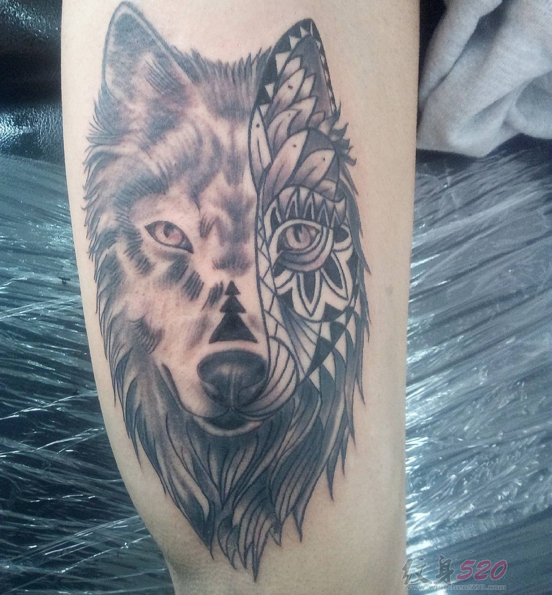 多款关于狼头的黑色素描点刺技巧创意个性纹身图案