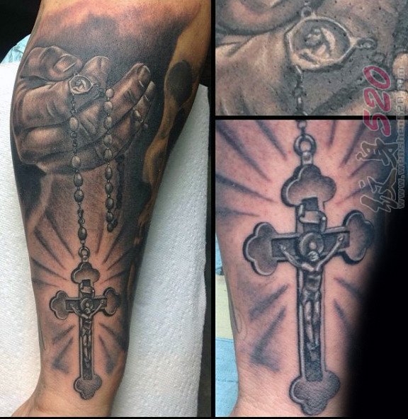 多款关于十字架的黑色素描点刺技巧项链纹身图案