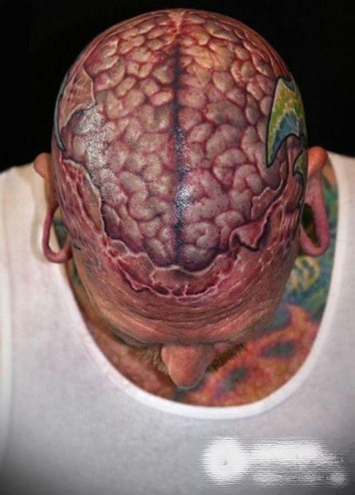 男人脑袋恐怖脑花纹身图片