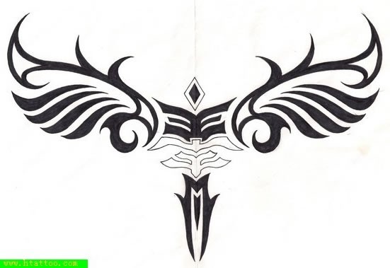 黑白色翅膀形状图腾刺青