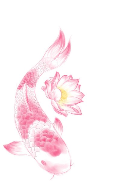 粉色莲花绕鲤鱼刺青图片