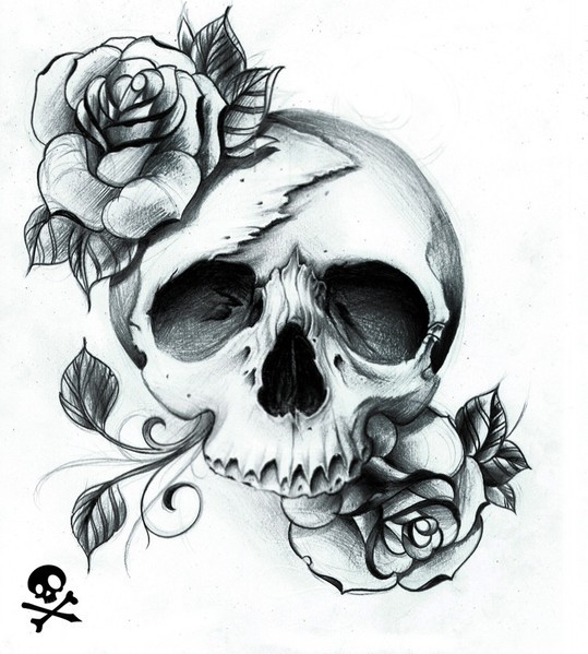 黑色玫瑰与白色骷髅的深渊图案