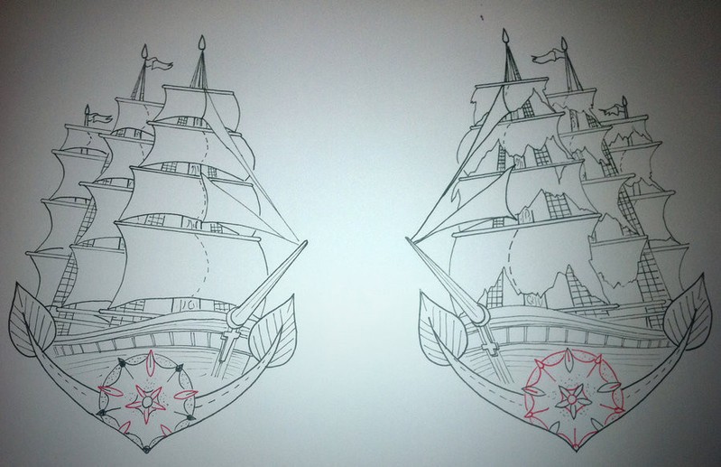 艺术手绘大帆船刺青