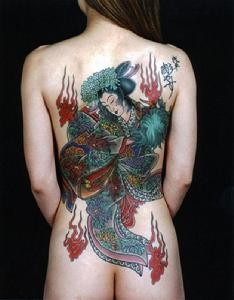 女生满背古代女子纹身图案