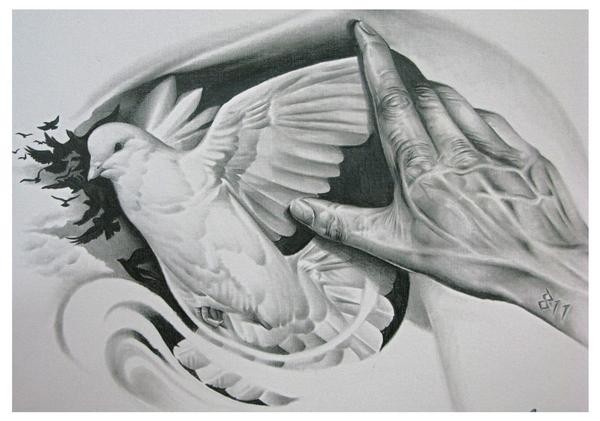 白鸽和手的纹身手稿