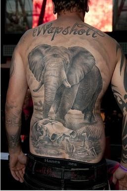 男子满背霸气大象纹身图案