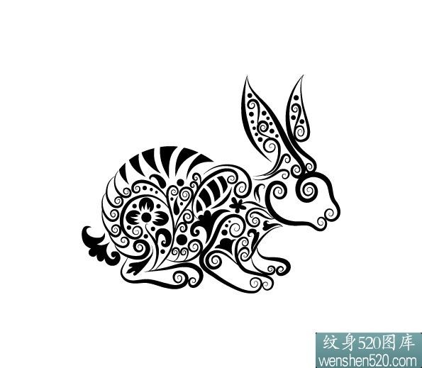 黑白兔子纹身手稿
