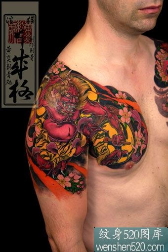 日本双肩半甲般若纹身作品