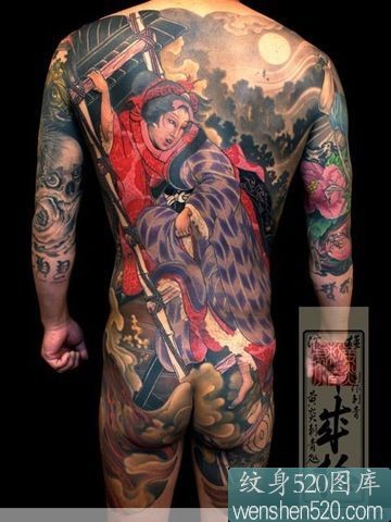 日本风格全胛武士纹身作品
