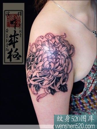 日本肩部菊花纹身