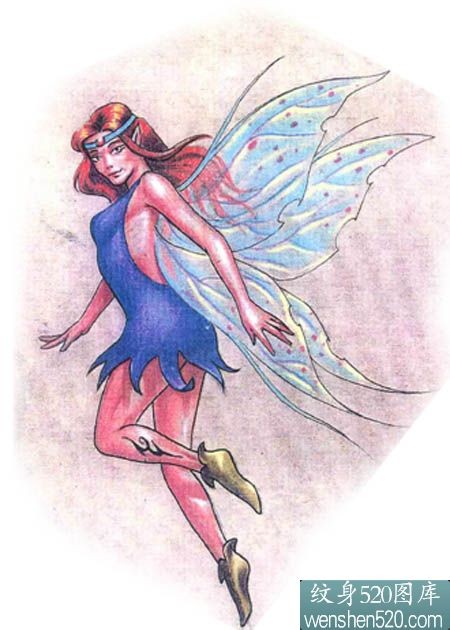 带彩色翅膀的女天使刺青素材