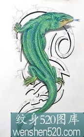 ‘绿色的蜥蜴纹身手稿图片