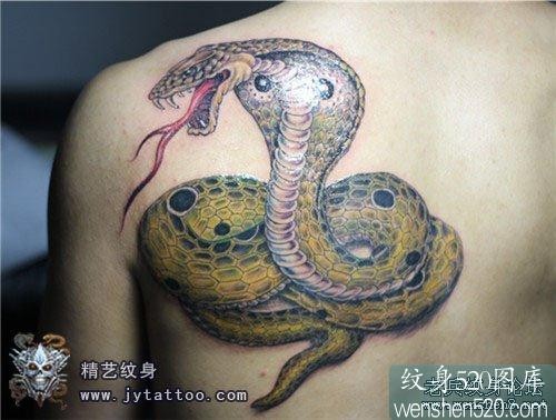 武汉文身：后背眼睛蛇纹身图案图片