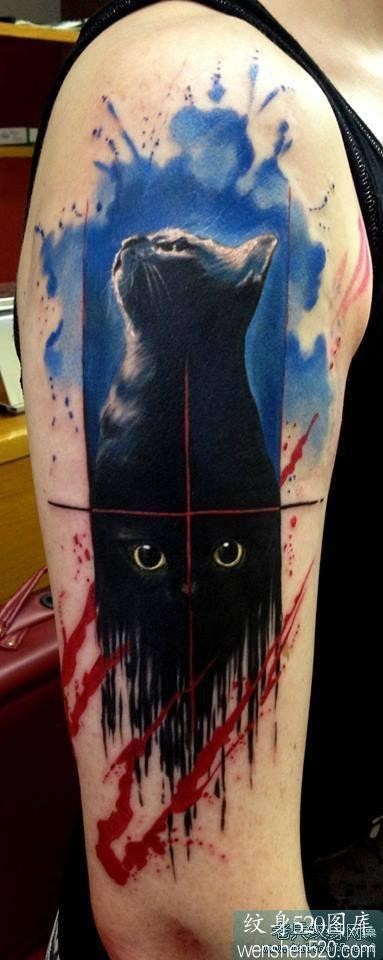 很流行的一款喷墨猫纹身图案